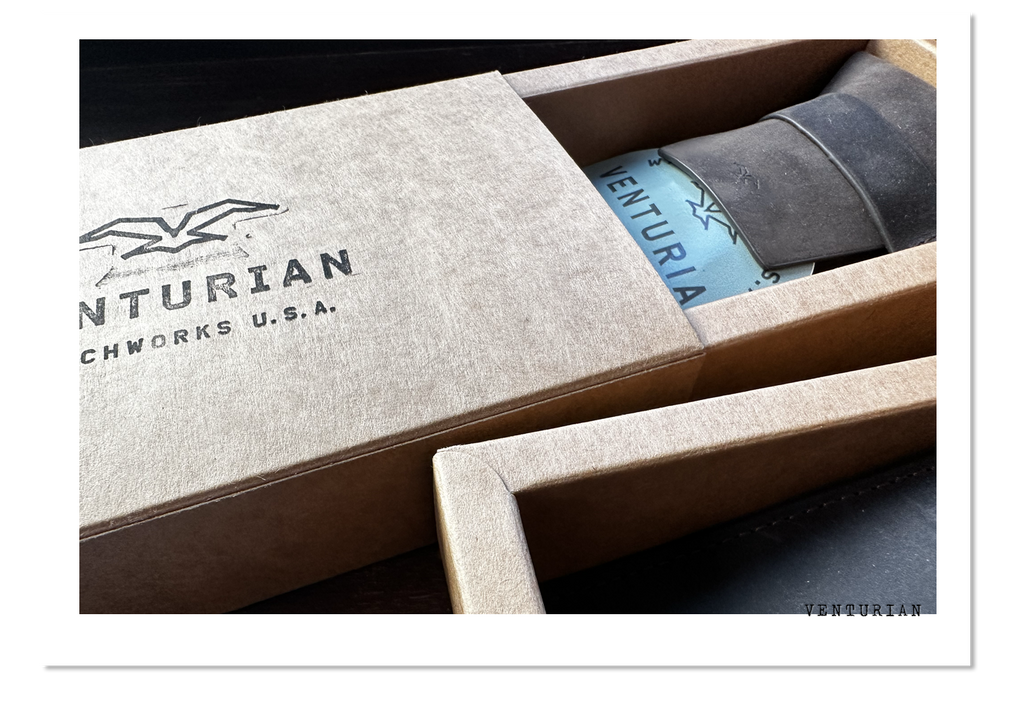 venturian watch works packing close with a leather pack and kraft box
