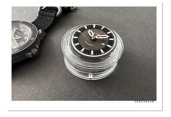 The Venturian Wildsider wrist watch black dial without a watch case.