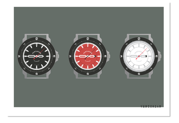 Venturian Wildsider solar titanium watches in black, red and white