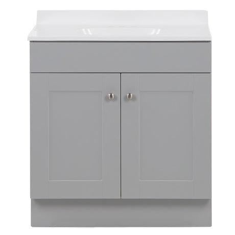 Project Source 24-in Gray Single Sink Bathroom Vanity with White Cultured  Marble Top in the Bathroom Vanities with Tops department at