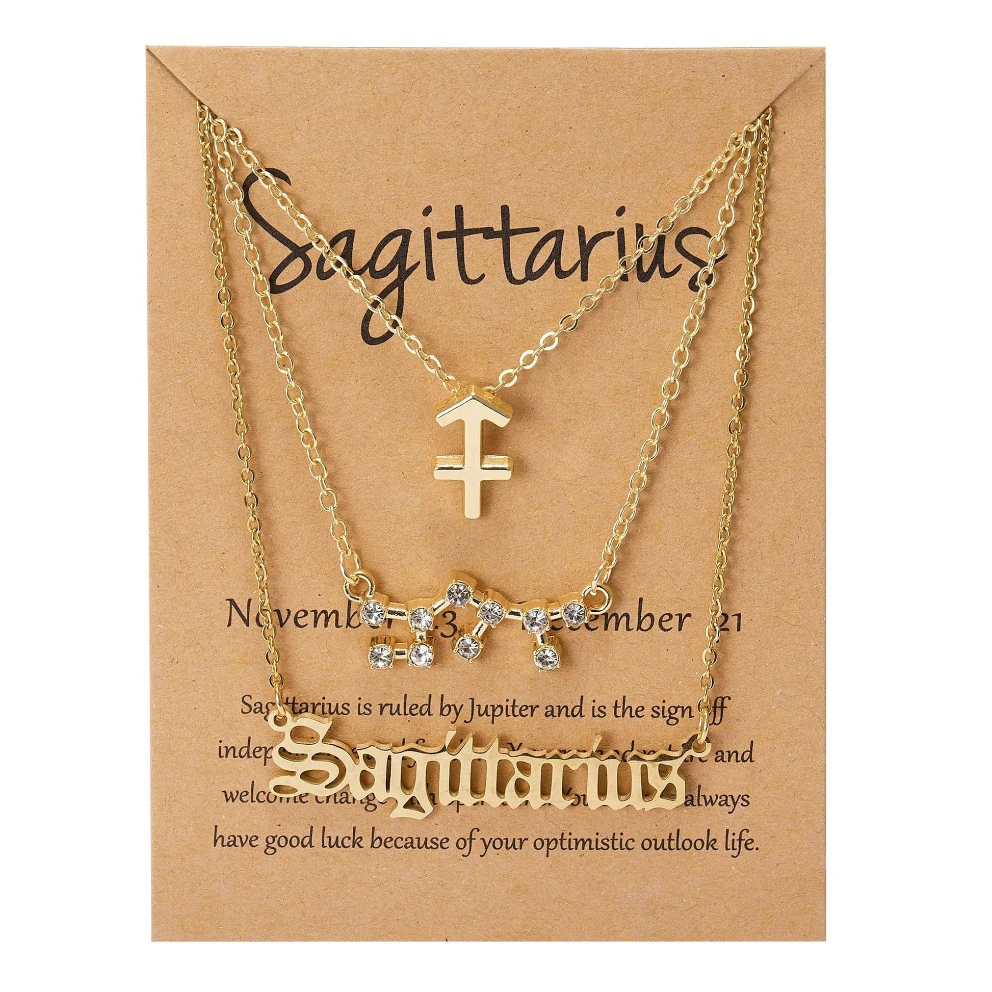 3Pcs/Set Star Zodiac Sign Pendant Charm Gold Necklace 0 Custom Items Sagittarius Gold 45cm