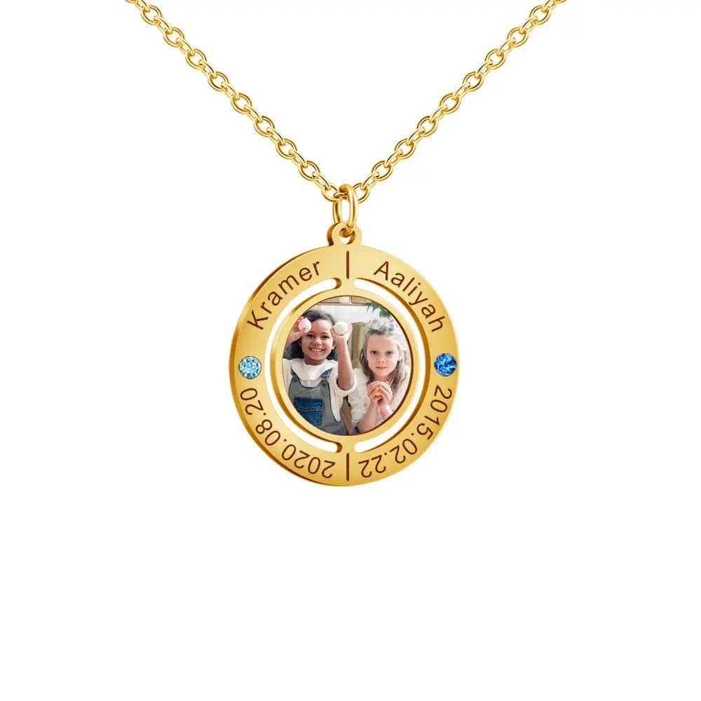 Customised Medallion Photo Pendant Necklace  Custom Items (Projection Jewels) Gold 27*29.5MM Stainless Steel + Color Printing