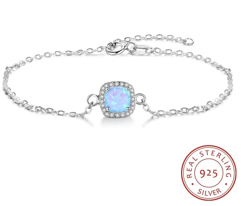 Sterling Silver Blue Opal with Cubic Zirconia Chain Bracelets 0 Custom Items Default Title  