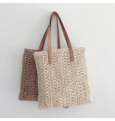 Elena Handbags Women's Large Soft Raffia Woven Summer Straw Tote with Genuine Leather Straps