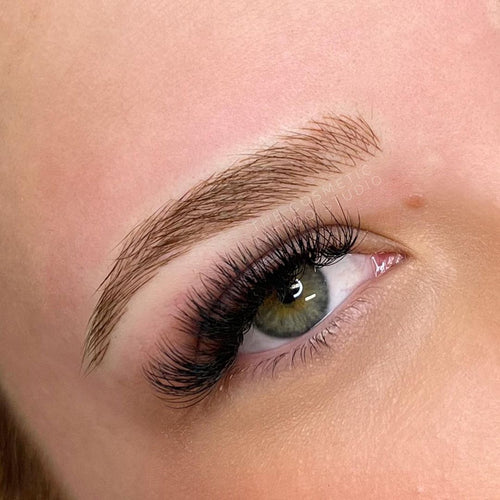 Pro Artist Bodi Myers using Brow Daddy's Dark Teddy for a voluminous full natural microbladed brow.