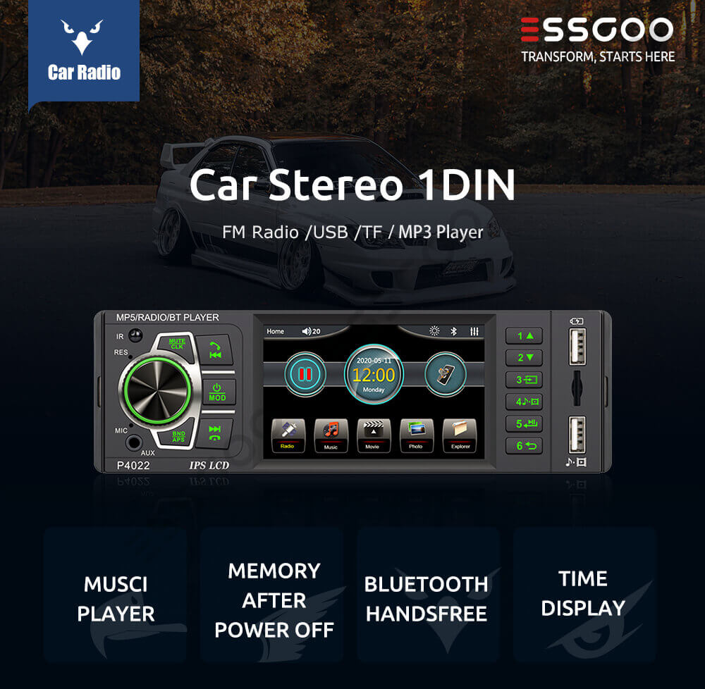 ESSGOO FS4022  Single Din Car Stereo Bluetooth IPS Screen FM