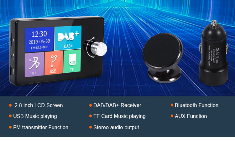 EZoneTronics 2,8Buntes Display Auto DAB+Radio-Adapter, tragbares  DAB-Digitalradio Bluetooth FM-Sender Musikempfänger+Unbegrenzte