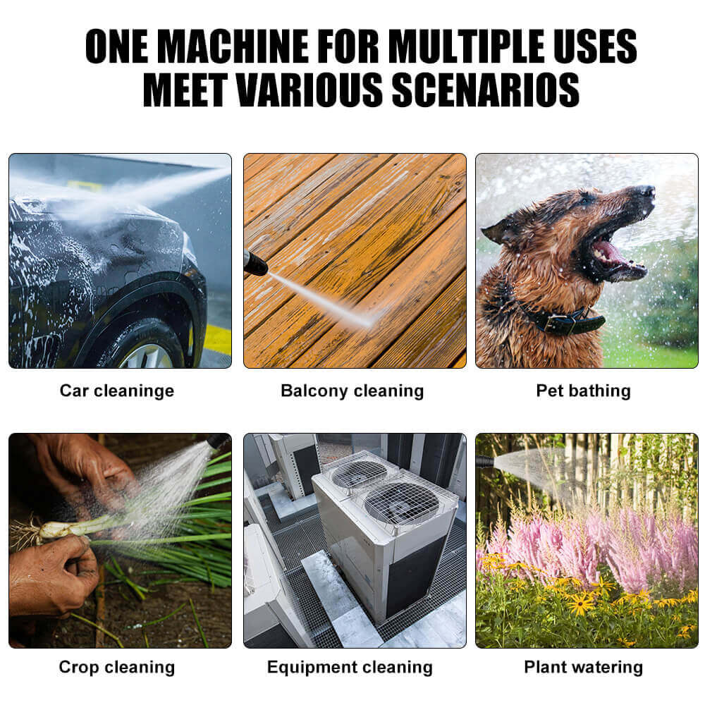 One machine with multiple functions, suitable for car cleaning, balcony cleaning, pet bathing, crop cleaning, equipment cleaning, plant watering, etc.
