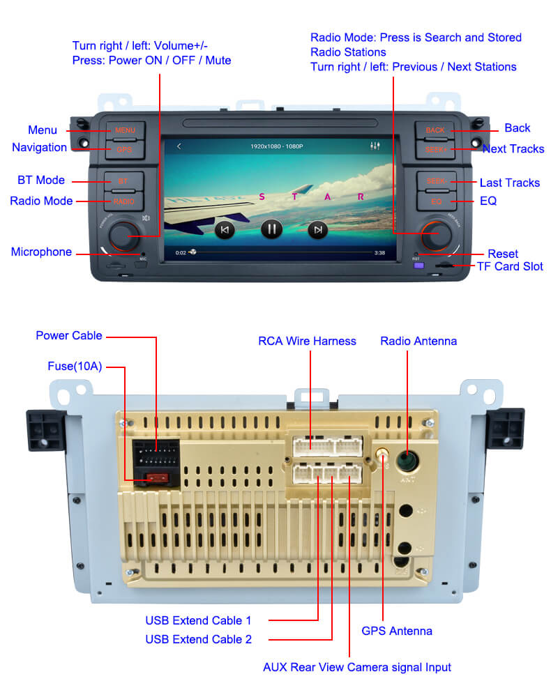Para BMW 323 325 330 M3 Radio Upgrade E46 1999-2005 Serie 3, reemplazo de  navegación estéreo Android, control del volante, pantalla táctil IPS 1280 x