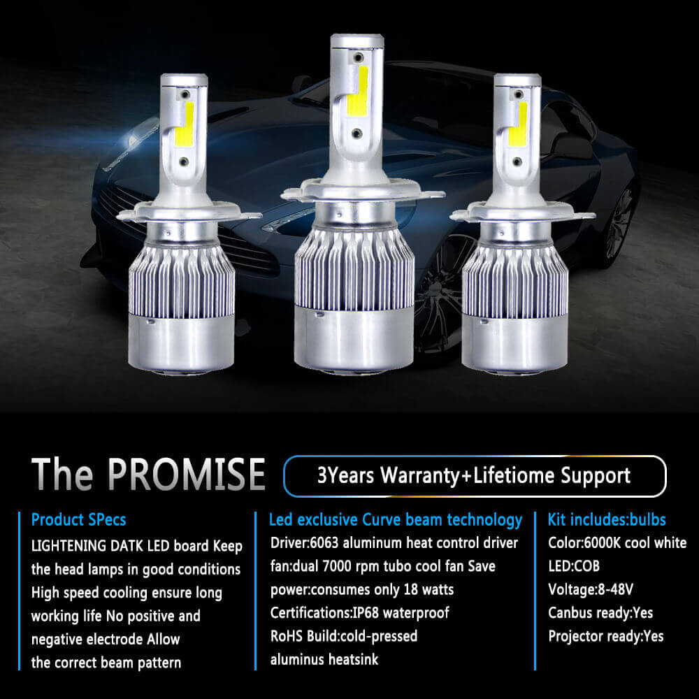 LED-Scheinwerfer der C6-Serie Kit H4 H7 6000K weiße Nebelscheinwerferlampen  helles Fern- oder Abblendlicht – ESSGOO