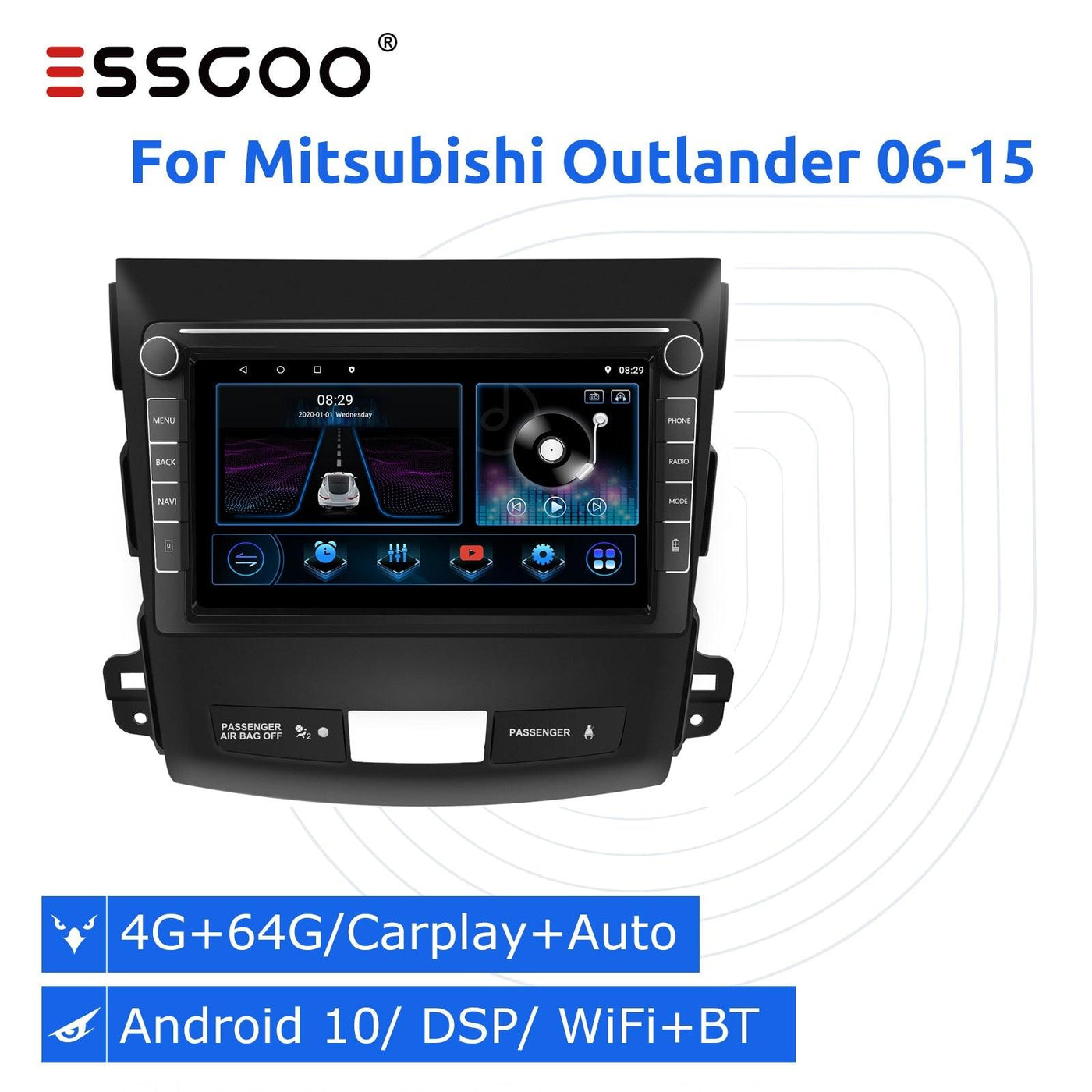 Let op periode Bouwen op ESSGOO Android 10 Car Radio Carplay Android Auto Multimidia Player For  Mitsubishi Outlander 2006-2015 Autoradio 2 Din Stereo