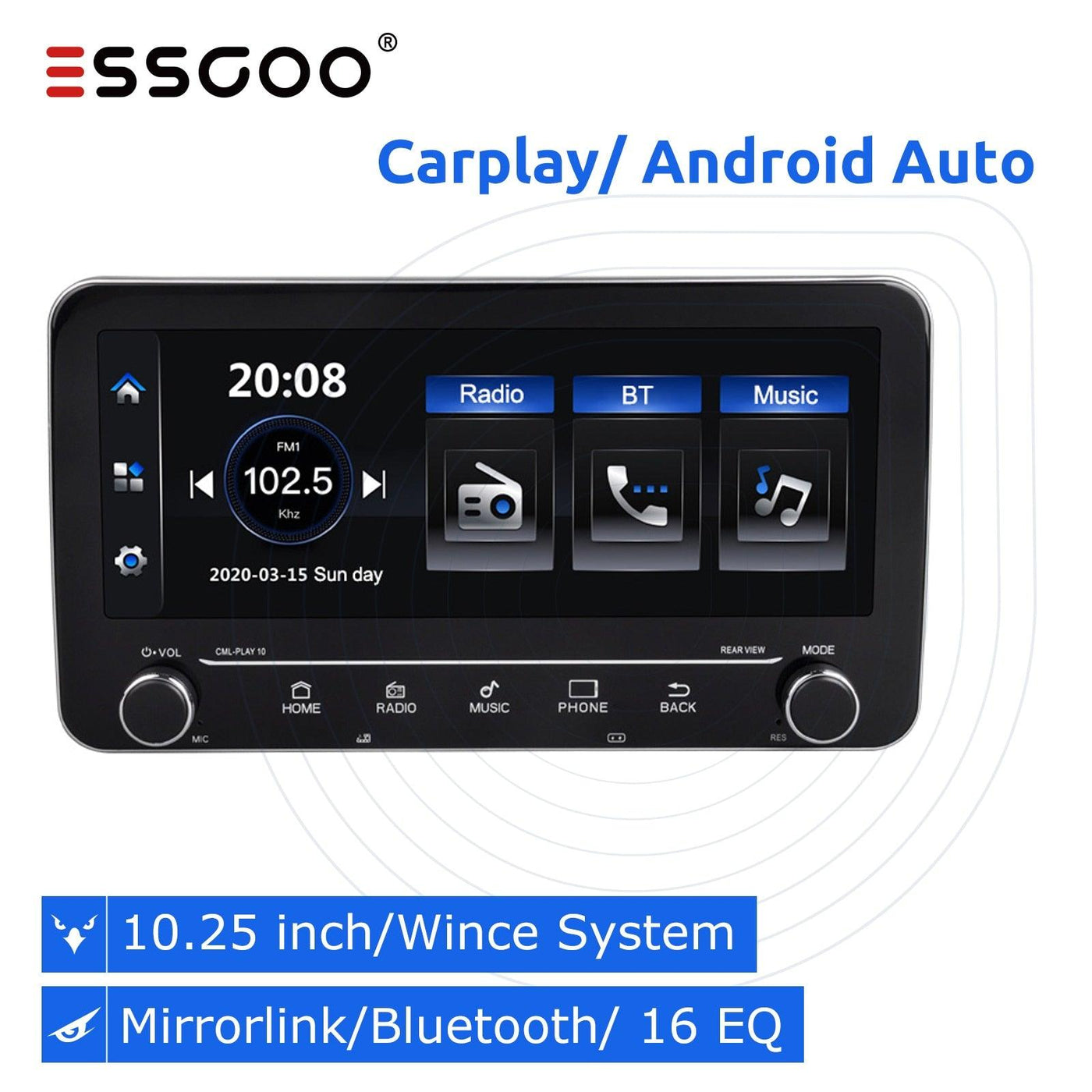 Kort geleden pik Dakraam ESSGOO 2 din Carplay Autoradio Bluetooth Touch Screen 10.25 inch Car Stereo  MP5 Multimedia Player Universal Mirrorlink Camera