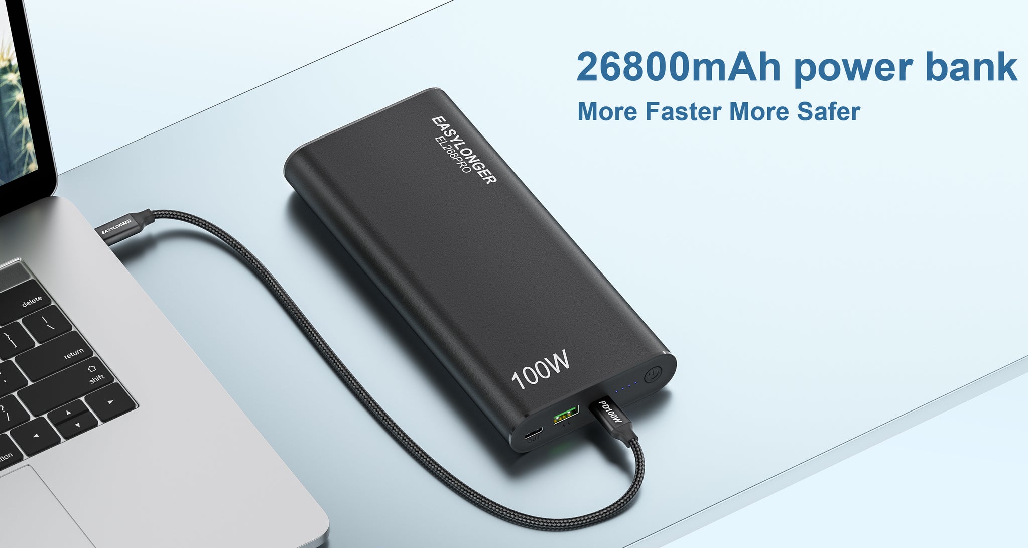 EASYLONGER 100W Laptop Portable Charger, 26800mAh USB C PD Power Bank, External Battery Pack with Dual Quick Charge 3.0 Ports, Fast Charging for Laptops, Tablet, iPhone, Samsung, HP, Dell and More