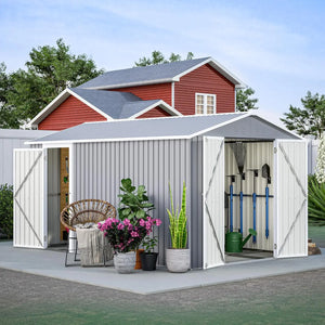 8x12 FT Metal Shed with Lockable Doors, Floor & Vents - Azobay