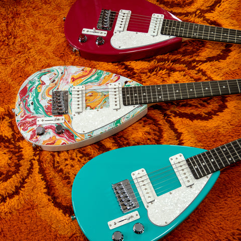 Three unique colours of Vox Mark III Mini guitars