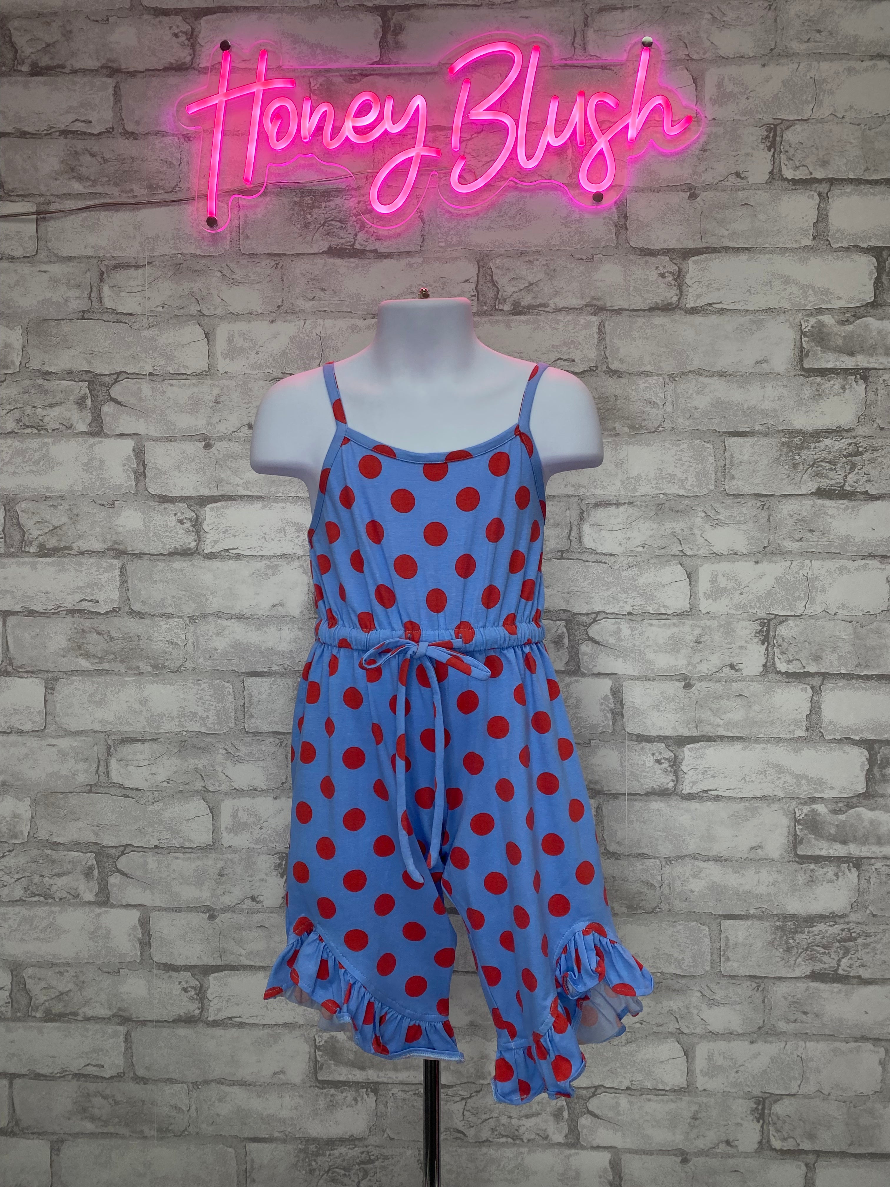 Chloe Blue/Red Dot Romper