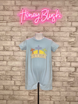 He is Risen Appliqué Boys Romper - Honey Blush Fashion 