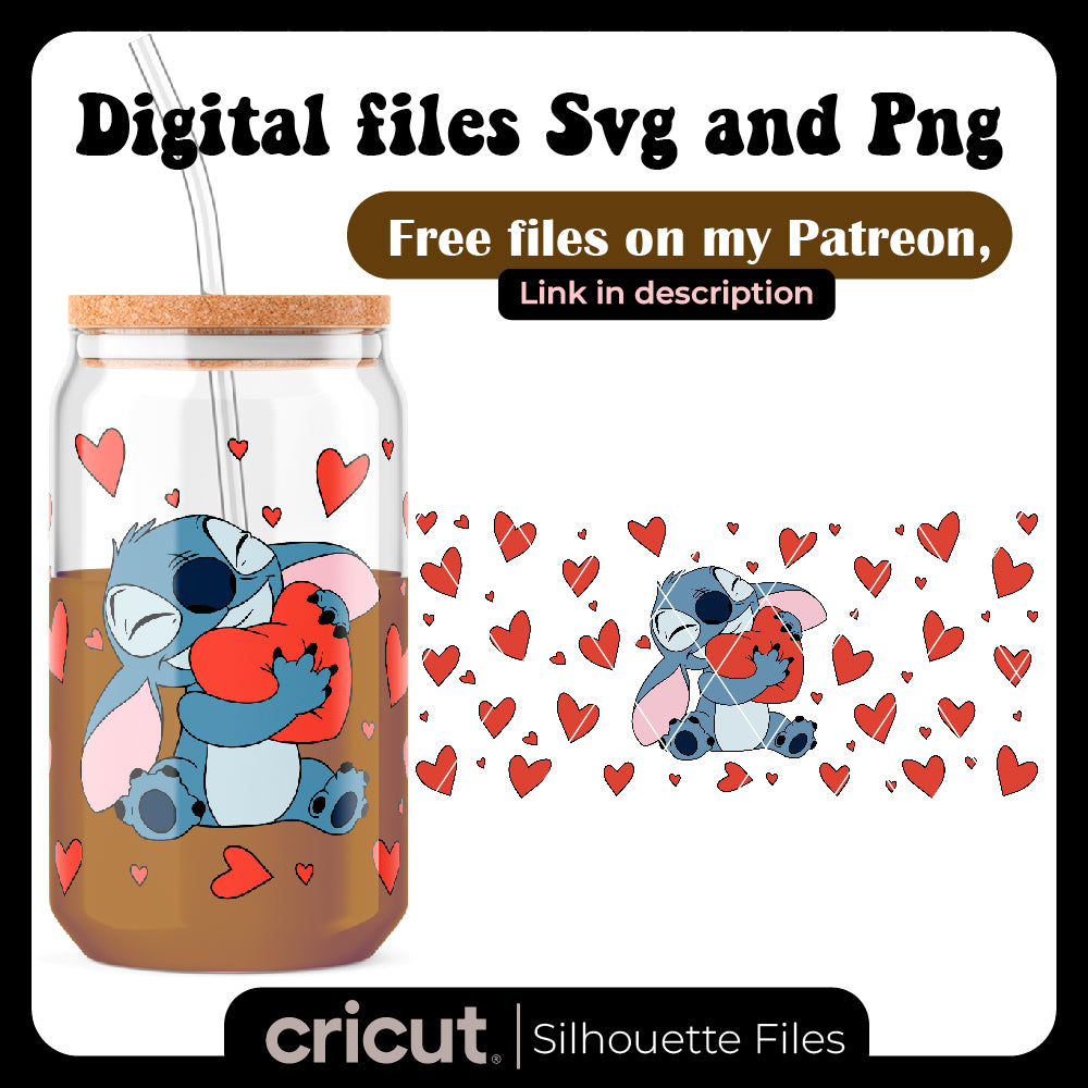 16oz stitch valentine day svg, wrap perfect for libbey , cricut, cameo,