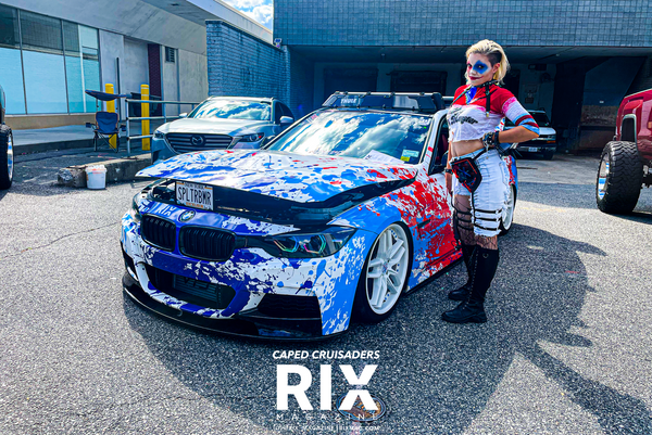 colorful wrapped car with cosplay model Rix magazine Superfly show