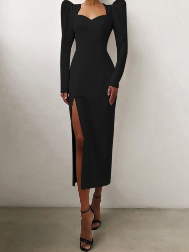 Fashion Long Sleeve Split Sexy Slim Dress – seamiss