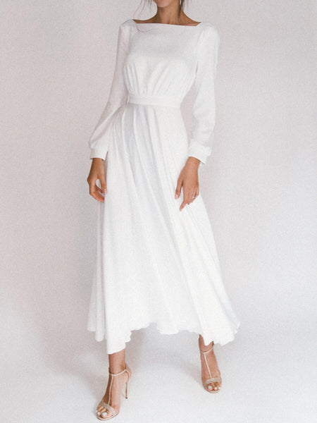 White one-neck long-sleeve halter dress – seamiss