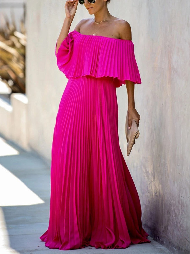 Ruffled Peated Chiffon Maxi Dress – seamiss