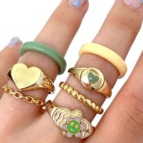 Y2K Cute Heart Flower Rings Metal Cloud Crystal Fashion Goth Punk Charms Rings Jewelry 90s Style New Gifts - 30% OFF Buy 2 or More No Code Required