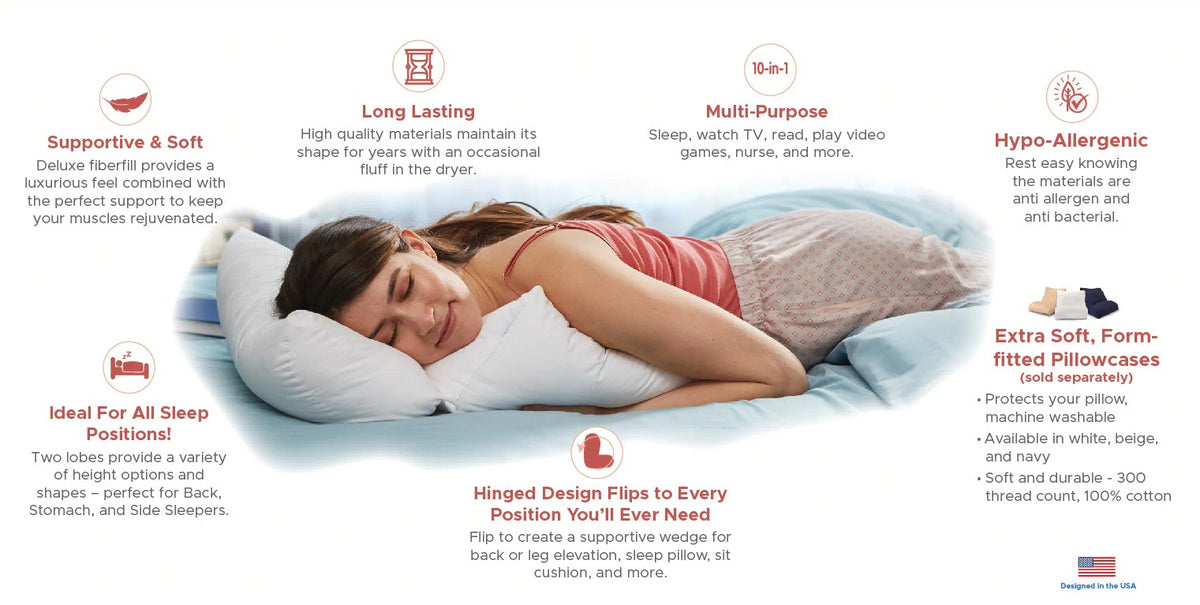 Contour 10 in 1 Flip Pillow Sleeping Reading Wedge Supportive Comfort – USA  Medical Supply