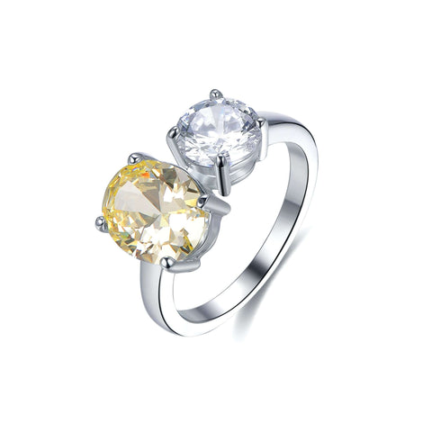 Trendolla Yellow Topaz And Crystal Cubic Zirconia Diamond Toi et Moi Ring