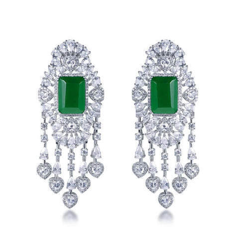 Elegant Green Emerald Cut Stone Drop Earrings