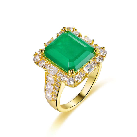 Luxury Green Emerald Cut Stone Engagement Ring