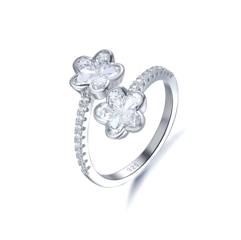 Two Cubic Zirconia Diamond Flower Engagement Ring Toi et Moi Ring