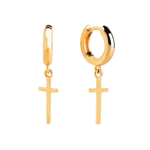 cross huggie earrings