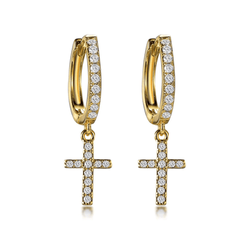 cross huggie earrings