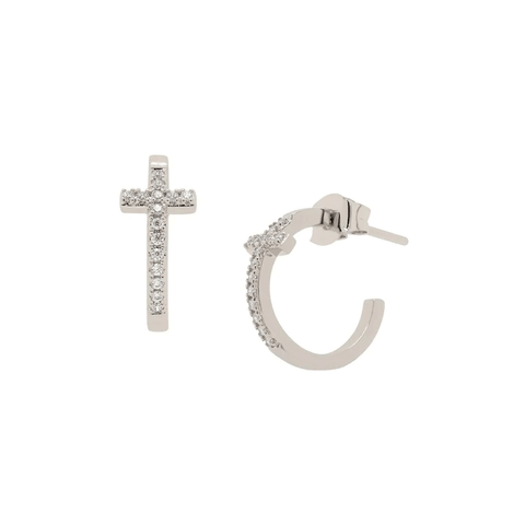 cross huggie earrings