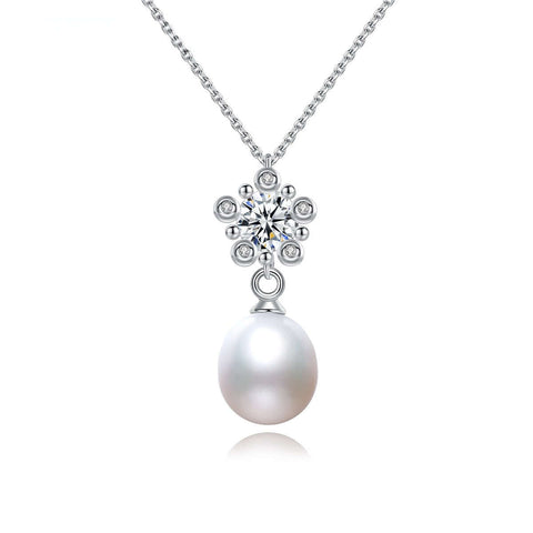 s925 Silver Delicate CZ Diamond Flower Pendant Add a Pearl Necklace