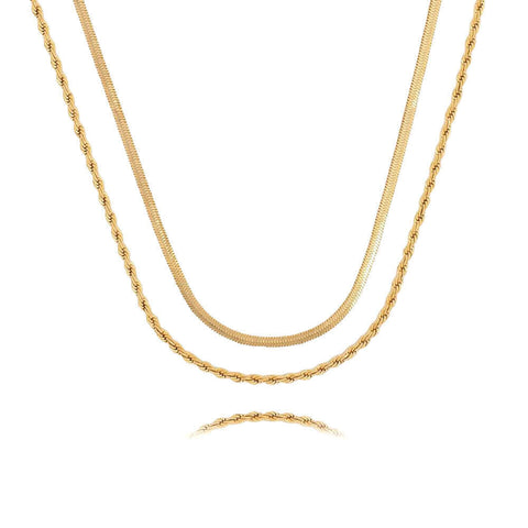 18K Gold Plated Double Layer Twists Snake Bone Chain Necklace