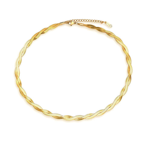 18K Gold Plated Twists Knitted Double Layer Snake Bone Chain Necklace