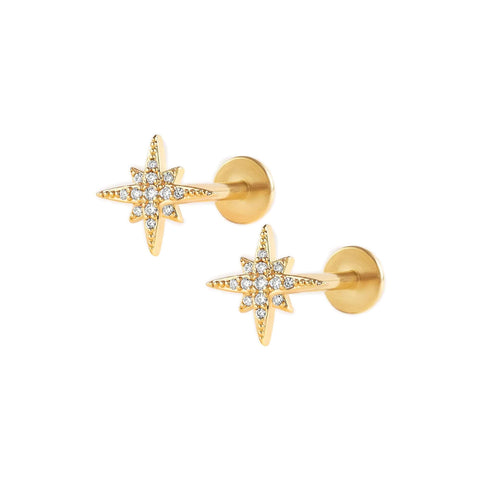 Sparkling North Star Ball Back & Flat Back Cartilage Earrings