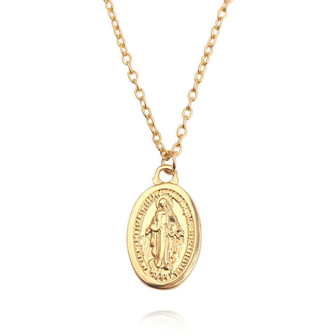 Vintage Gold & Silver Virgin Mary Charm Chain Virgencita Necklace
