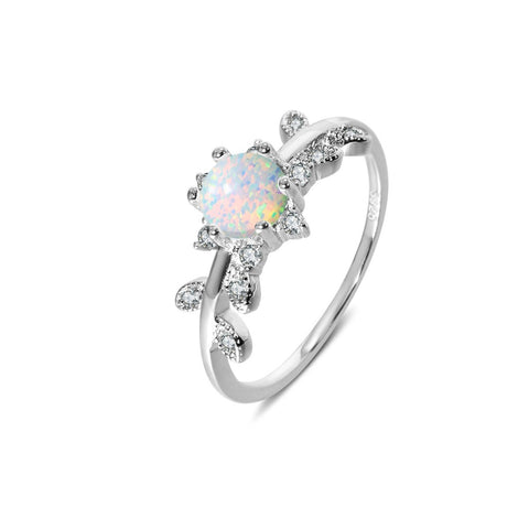 Vine leaf with CZ Diamond Pink Opal Ring