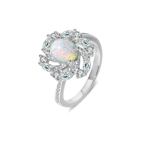S925 Silver Simple Tapered Lace Opal Ring