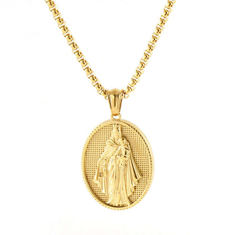 18K Gold Plated Virgin Mary Pearl Chain Virgencita Necklace