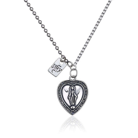Our Lady of Love Vintage Silver Virgin Mary Necklace