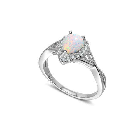 Teardrop Lab-Created Opal 925 Sterling Silver Ring