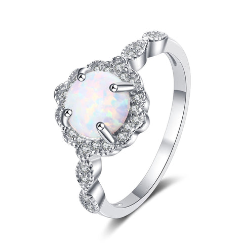 S925 Sterling Silver Luxury Opal Set with CZ Diamond Ring