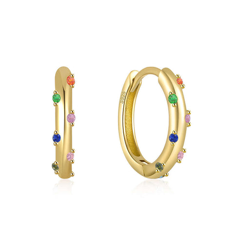 Classic Colorful CZ Diamond Hoop&Huggie Earrings