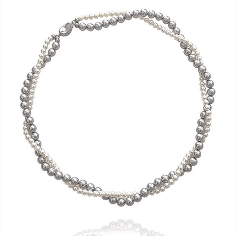 925 Silver Twin Double Pearl Wrap Necklace