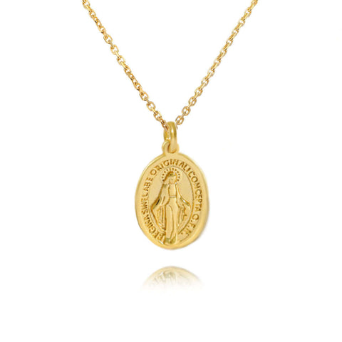 S925 Vintage Virgin Mary Gold Virgencita Necklace