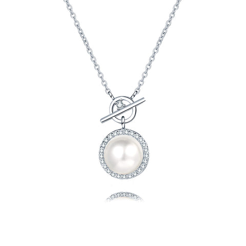 Silver Clasp Moissanite 8mm Pearl Necklace